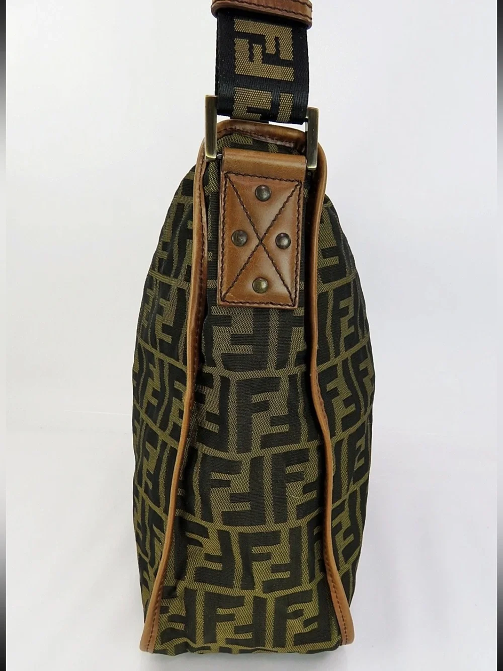 Fendi Olive & Brown FF Logo Messenger Bag